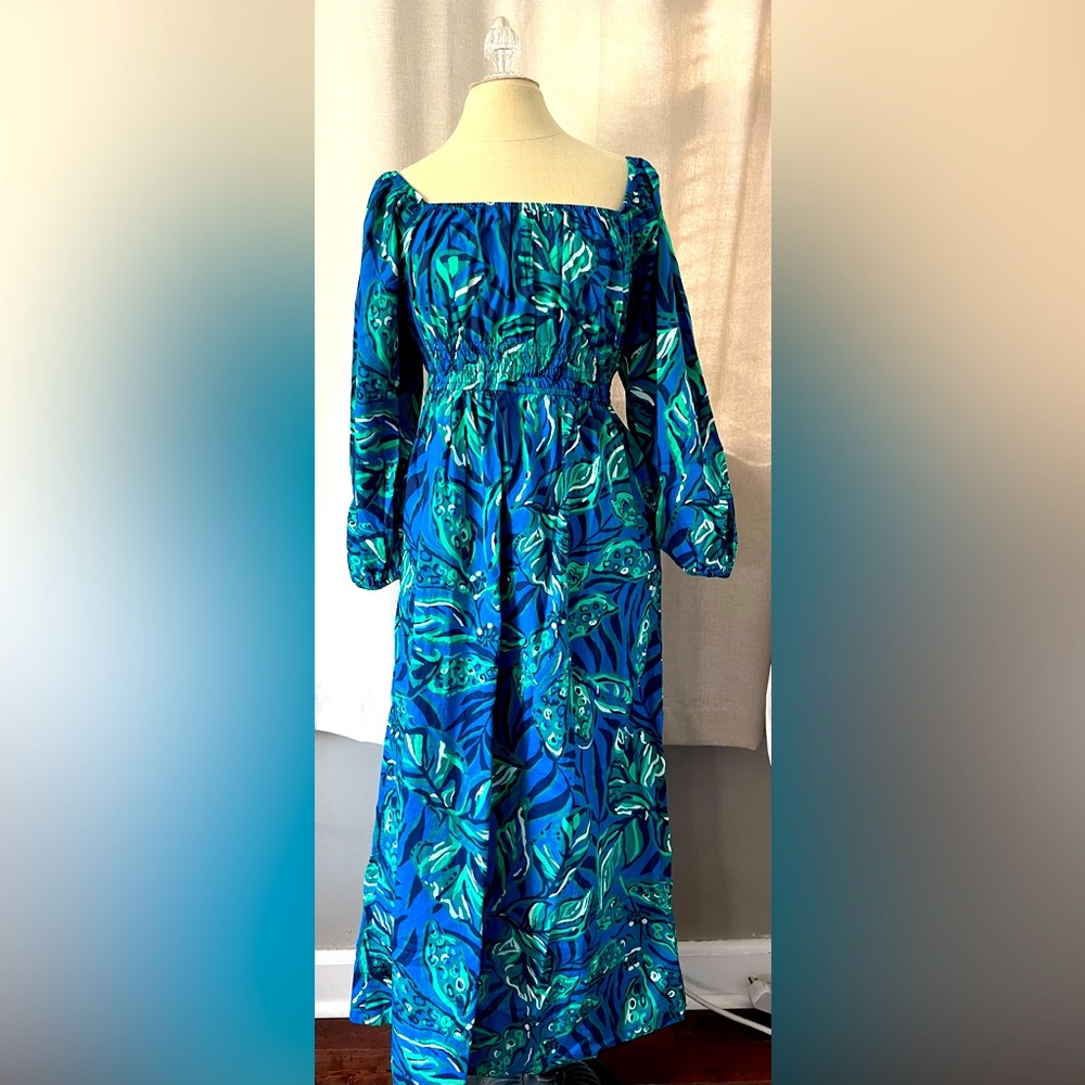 LILLY PULITZER Lakira Cotton Maxi Dress Indigo Breeze Size M Tropical